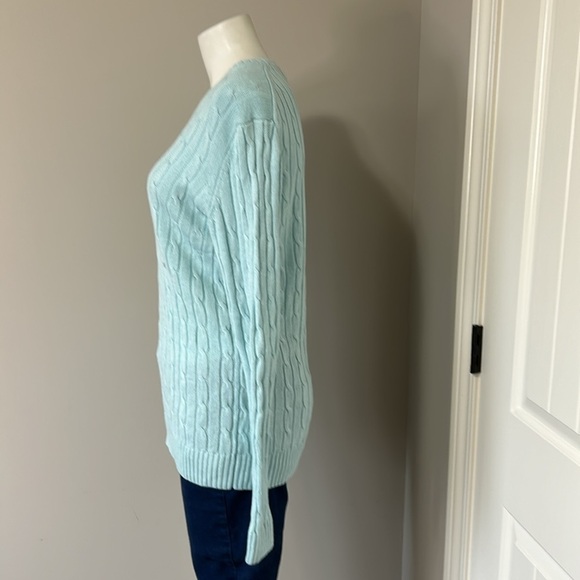 VINEYARD VINES Cable Knit Shine Crewneck Sweater Mist Green Ribbed Sz L - Picture 4 of 8